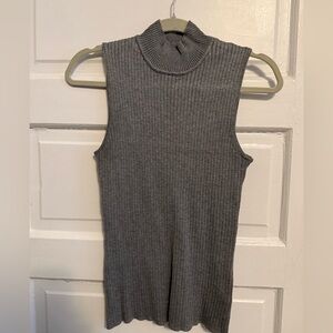 Grey Ribbed Knit Sleevless Turtleneck